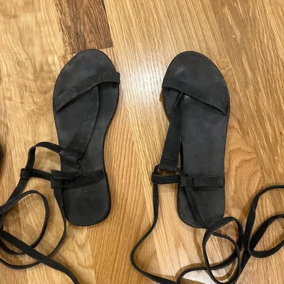 Black Tie Lace Up Sandals 6 - Picture 4 of 6